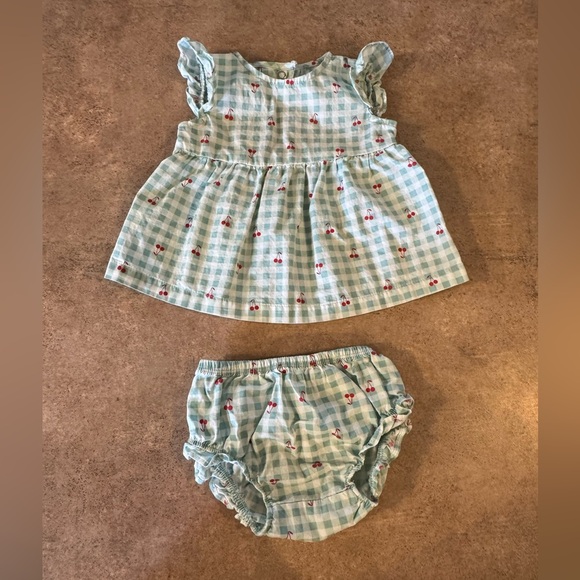 Carter's Green Gingham Cherry Diaper Cover Set - Picture 2 of 4
